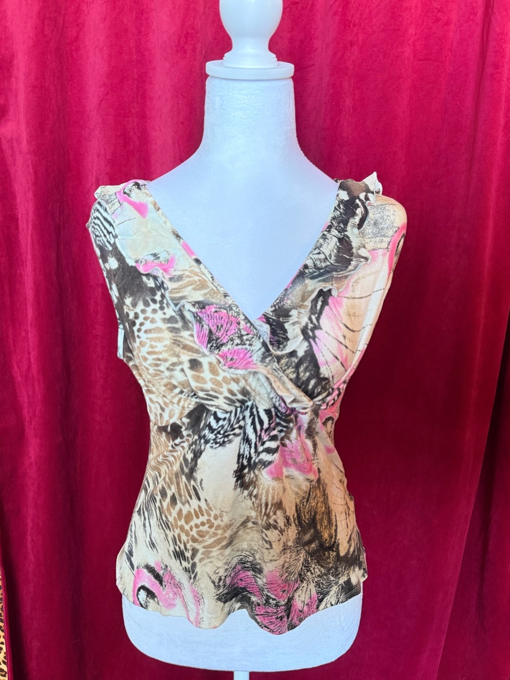 Pink & brown animal print tank top